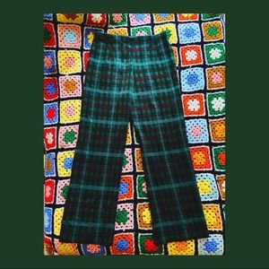 🌲 Forest Green Vintage High Waisted Plaid Flares Trousers🌲